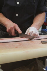 Cooking scene of Japanese cuisine (eel bowl) in Tokyo, Japan
