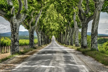 Fototapeta premium tree-lined street. Beautiful simple AI generated image in 4K, unique.