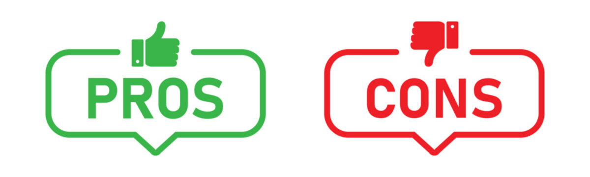 pros and cons. advantages disadvantages list template with thumbs up and down. transparent png and vector illustratio