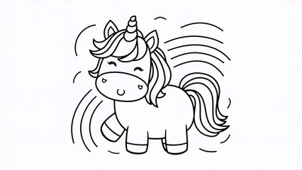 Fototapeta premium Coloring book for children. Cute unicorn. simple lines for kids coloring book pages isolated on white background