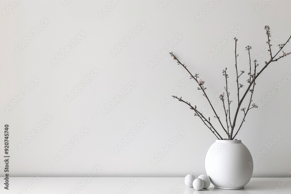 Aufkleber a minimalist image showcasing a white vase with delicate twigs against a stark white background, hig