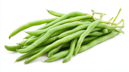 Fototapeta premium Crisp and Vibrant Portrait of Fresh Green Beans on White Background