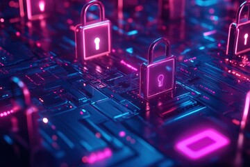 Cyber Security Data Protection Business Technology Privacy concept. 3D Illustration with generative ai