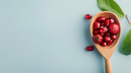 Fresh pomegranate fruit seed grain in spoon