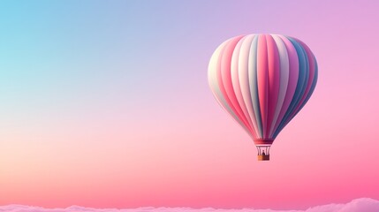 Fototapeta premium Colorful hot air balloons, pastel sky, calm early morning, soft light, tranquil atmosphere, floating above clouds