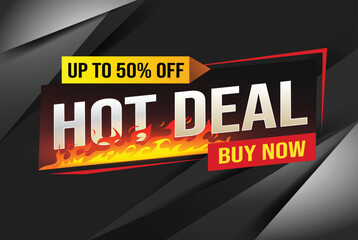 Obraz premium Hot deal buy now super sale poster banner graphic design icon logo sign symbol social media website coupon