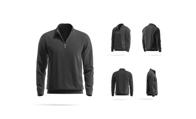 Blank black quarter zip sweater mockup, different views © Alexandr Bognat