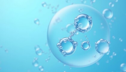  Bubbles floating in a clear blue liquid