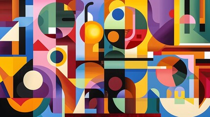 Abstract composition with colorful geometric shapes, bold colors, and a modern aesthetic