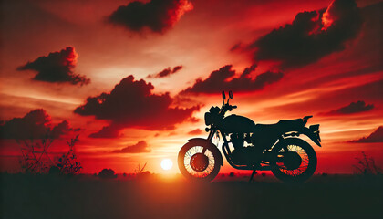 Fototapeta premium Silhouette of Motorcycle at Sunset