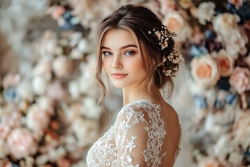 A beautiful bride in a chic wedding dress