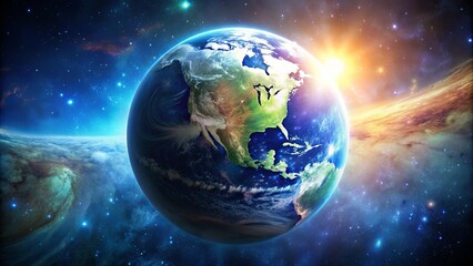 Fototapeta premium Earth with a beautiful cosmic background, earth, space, planet, universe, stars, galaxy, astronomy, exploration