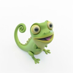 Fototapeta premium Green chameleon character in 3D style on a white background 