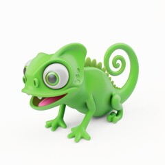 Obraz premium Green chameleon character in 3D style on a white background 