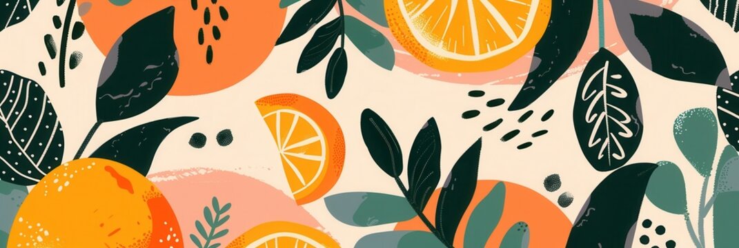 Naklejki Seamless flat vector art repetitive background pattern of orange fruit