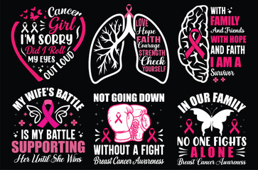 Breast Cancer Pink Typography Bundle T shirt Design.