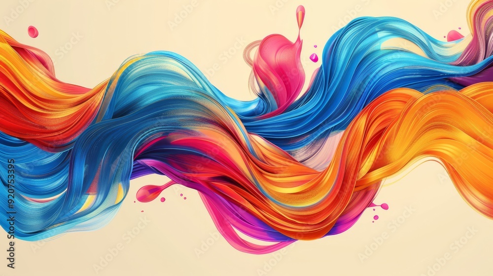 Wall mural a dynamic composition featuring vivid waves of paint that blend beautifully in a stunning array of v