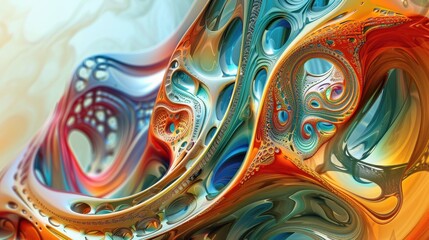 Colorful abstract fractal design with intricate patterns and vibrant hues, creating a mesmerizing visual effect and harmonious balance.