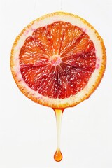 Fresh juicy red blood orange fruit slice closeup macro view with texture