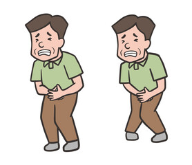 お腹が痛くて漏れそうな中年男性のイラストセット