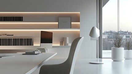 Modern and minimalist office design with city view