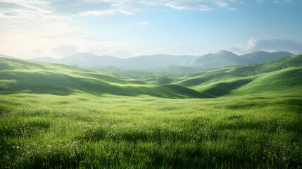 Lush Green Meadow with Rolling Hills and Gentle Breezes