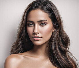 Fototapeta premium A woman with long brown hair and a pale complexion