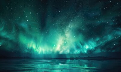 Fototapeta premium Aurora Borealis Illuminating the Night Sky. Stunning Northern Lights Landscape in the Arctic