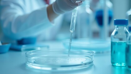 Fototapeta premium Precision in action A scientist carefully pipettes a sample into a test tube