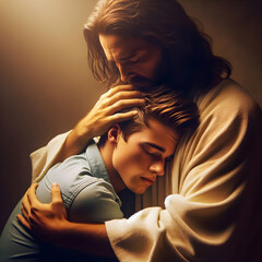 Jesus Embracing a Man in Today's World