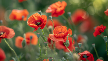 Obraz premium close up of red poppy flowers in a field