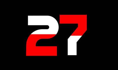 27 Red White Half Modern Number Logo