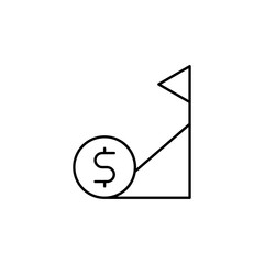 Financial Goal Achievement Icon - Minimalistic Line Drawing of Dollar Sign and Flag Symbolizing Economic Success, Investment Growth, and Monetary Targets