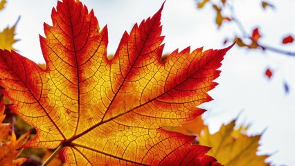 A close up of a leaf with red and yellow colors, AI