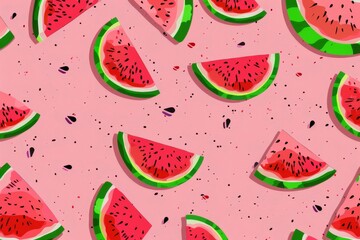 Hand-drawn seamless background with slices of watermelon. Beautiful simple AI generated image in 4K, unique.