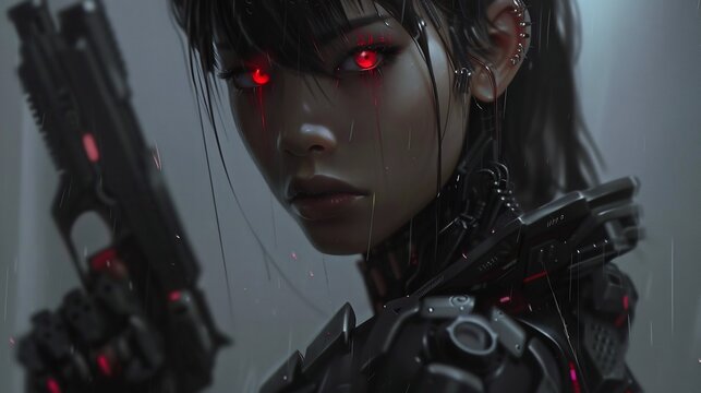 Female Cyborg assassin Cyberpunk AI generated image
