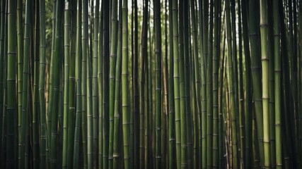 Fototapeta premium An organic bamboo wall with vertical lines and a natural greenish tint.