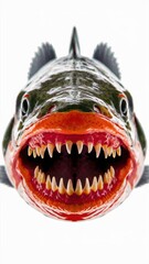 Naklejka premium A close up of a fish with its mouth open and teeth showing, AI