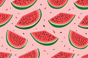 Half-cut Watermelon Fruits Logo seamless pattern Flat Design Cartoon Vector. Beautiful simple AI generated image in 4K, unique.
