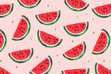 Half-cut Watermelon Fruits Logo seamless pattern Flat Design Cartoon Vector. Beautiful simple AI generated image in 4K, unique.