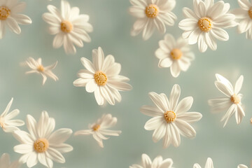 Seamless pattern photo daisy flowers on a blurred pastel background