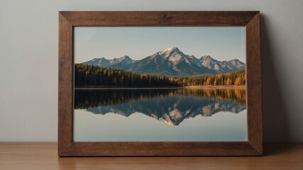 a simple blank wooden picture frame mockup with reflections.