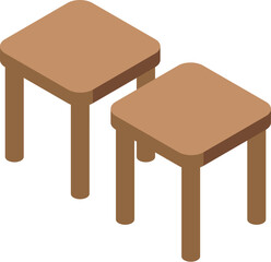 This isometric illustration features two simple wooden stools, perfect for minimalist or functional design concepts