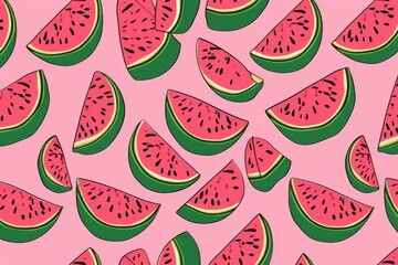 Hand-drawn seamless background with slices of watermelon. Beautiful simple AI generated image in 4K, unique.