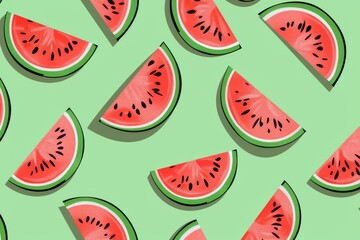 Half-cut Watermelon Fruits Logo seamless pattern Flat Design Cartoon Vector. Beautiful simple AI generated image in 4K, unique.