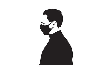 A minimalist vector illustration of a side profile of a person wearing a face mask.