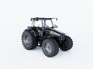 Black tractor 3d rendering illustration on white background with shadow
