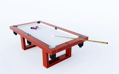 3d rendering illustration of a pool table with white cue inserts and layers isolated on white background with shadow