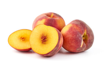 Fresh peaches, isolated on white background.