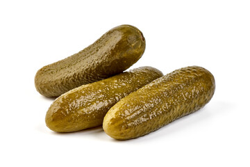 Pickles. Preserved cucumbers, marinated gherkin, isolated on white background.